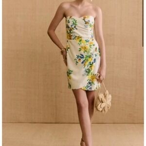 NWT Sezane Women Horta Strapless Corset Mini Dress Sz 38 = US 8 Floral Lemon